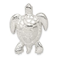 Sterling Silver Polished & Textured Turtle Chain Slide Pendant view 1