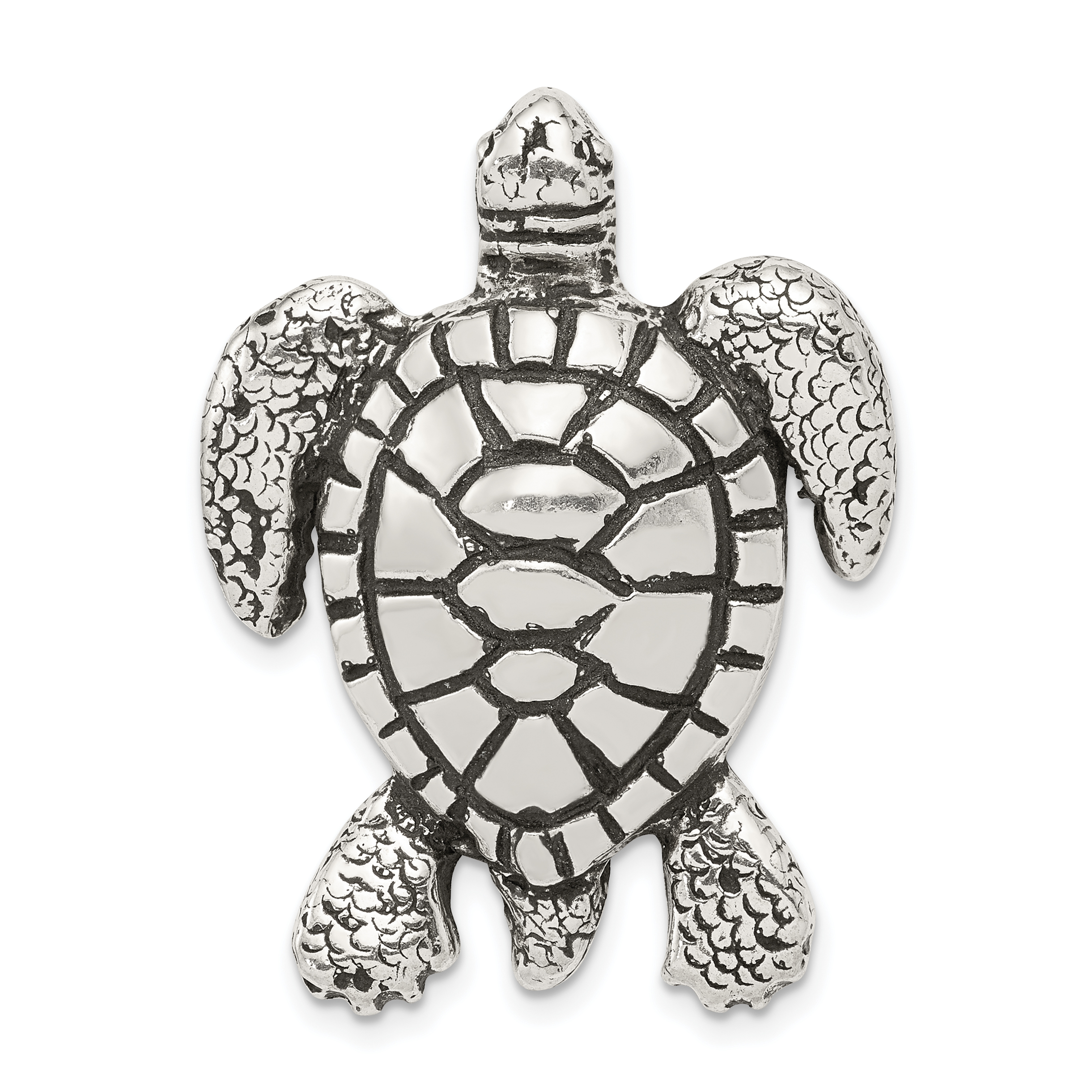 Sterling Silver Antiqued & Textured Turtle Chain Slide Pendant (QC8740)