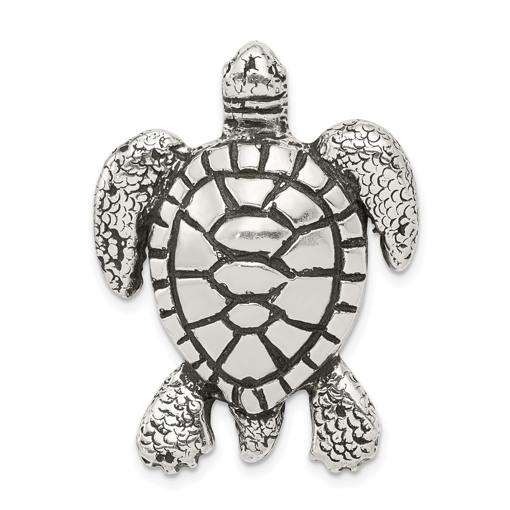 Sterling Silver Antiqued & Textured Turtle Chain Slide Pendant (QC8740)