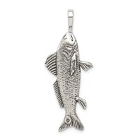Sterling Silver Antiqued & Textured Fish Pendant view 4