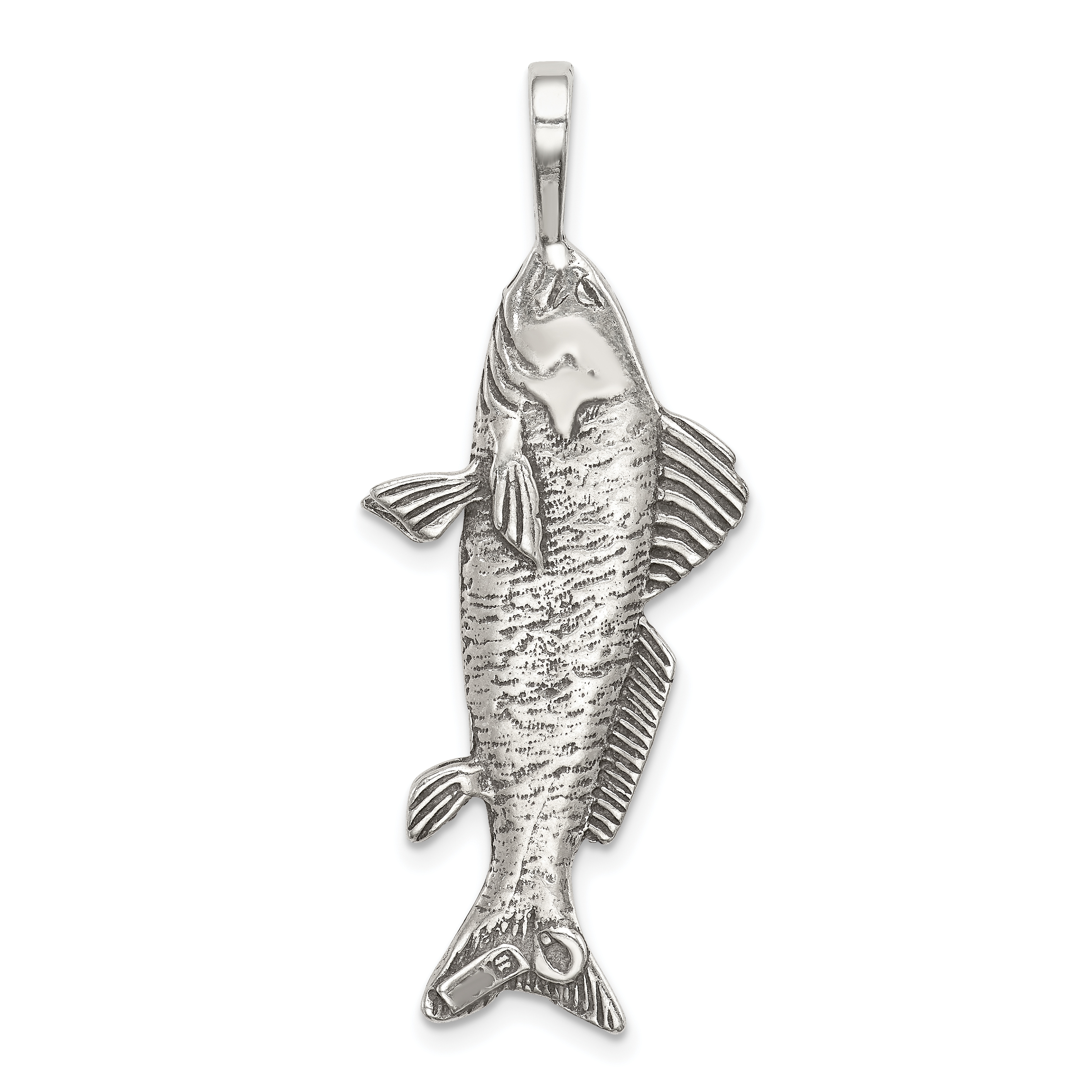 Sterling Silver Antiqued & Textured Fish Pendant (QC8763)