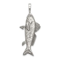 Sterling Silver Antiqued & Textured Fish Pendant view 1