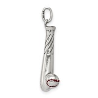 Sterling Silver Polished and Antiqued Enamel Bat and Ball Charm view 2