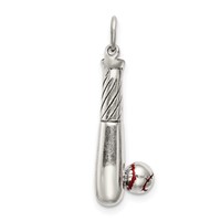 Sterling Silver Polished and Antiqued Enamel Bat and Ball Charm view 4