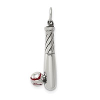 Sterling Silver Polished and Antiqued Enamel Bat and Ball Charm view 1