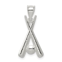 Sterling Silver Polished Bats and Baseball Pendant view 1