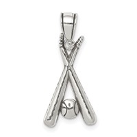 Sterling Silver Antiqued Bats and Baseball Pendant view 1