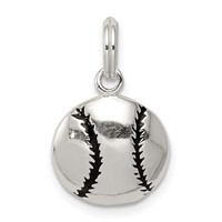 Sterling Silver Polished Enamel Baseball Pendant view 1