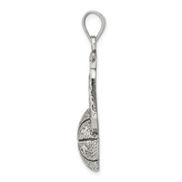 Sterling Silver Antiqued & Textured Basketball Pendant with Backboard view 2