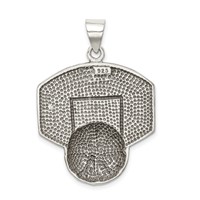 Sterling Silver Antiqued & Textured Basketball Pendant with Backboard view 4