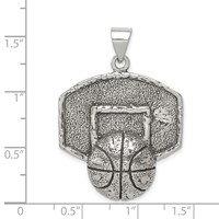 Sterling Silver Antiqued & Textured Basketball Pendant with Backboard view 3