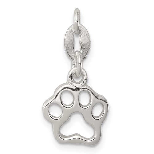 Sterling Silver Polished Cut-out Paw Print Charm