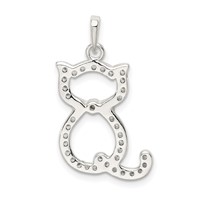 Sterling Silver Polished CZ Cat Pendant view 4