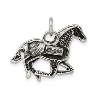 Sterling Silver Antiqued Textured Running Horse Pendant view 4