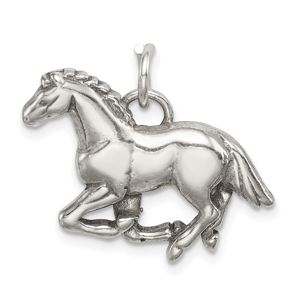 Sterling Silver Antiqued Textured Running Horse Pendant