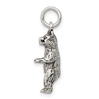 Sterling Silver Antiqued & Textured Bear Standing Up Pendant view 2