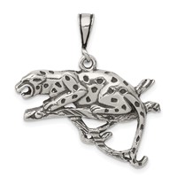 Sterling Silver Antiqued & Textured Leopard on Branch Pendant view 1