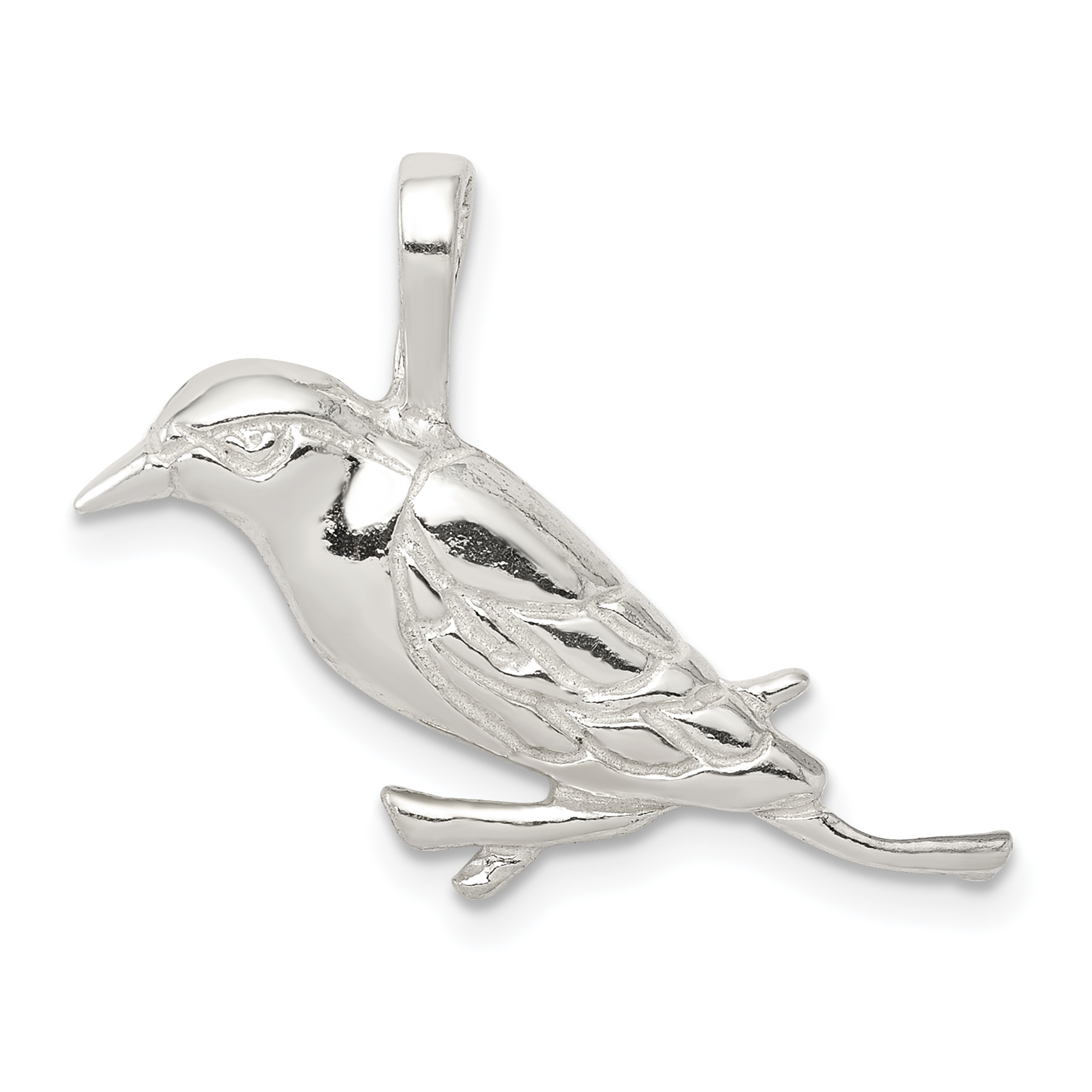 Sterling Silver Polished Perched Bird Chain Slide Pendant (QC8912)