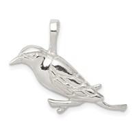 Sterling Silver Polished Perched Bird Chain Slide Pendant view 1