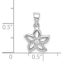 Sterling Silver Rhodium-plated Flower Pendant with CZ view 3