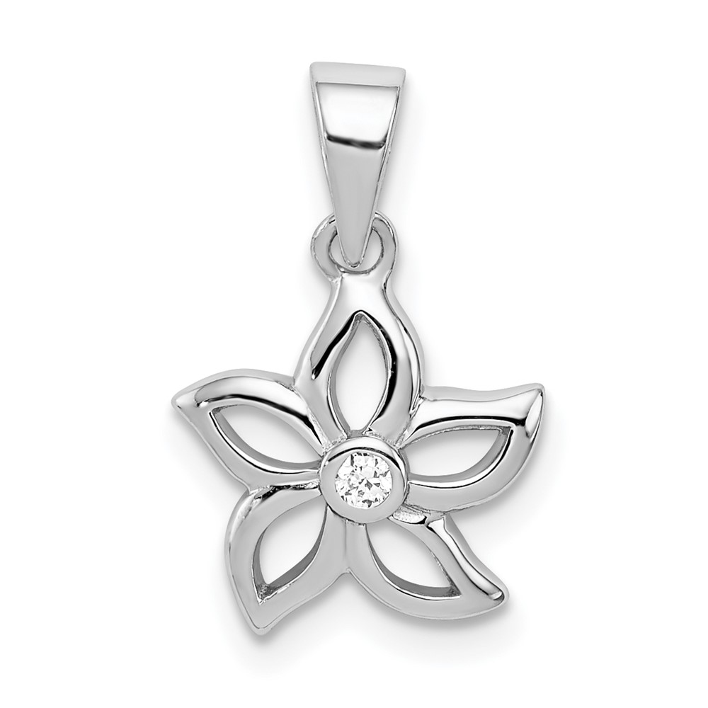 Sterling Silver Rhodium-plated Flower Pendant with CZ