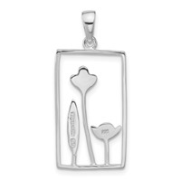 Sterling Silver Polished Rectangle Flower Pendant view 4