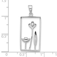 Sterling Silver Polished Rectangle Flower Pendant view 3