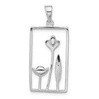 Sterling Silver Polished Rectangle Flower Pendant view 1