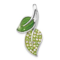 Sterling Silver Preciosa Crystal & Enameled Green Leaves Slide Pendant view 1