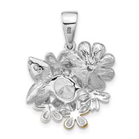 Sterling Silver Polished CZ & Enameled Floral Pendant view 4