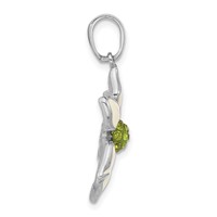 Sterling Silver Polished Green Preciosa Crystal & Enameled Flower Pendant view 2