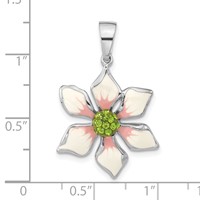 Sterling Silver Polished Green Preciosa Crystal & Enameled Flower Pendant view 3