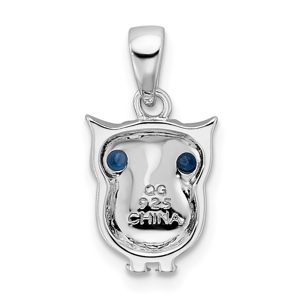 Sterling Silver Rhodium-plated with Blue Glass Owl Pendant (QC8933)