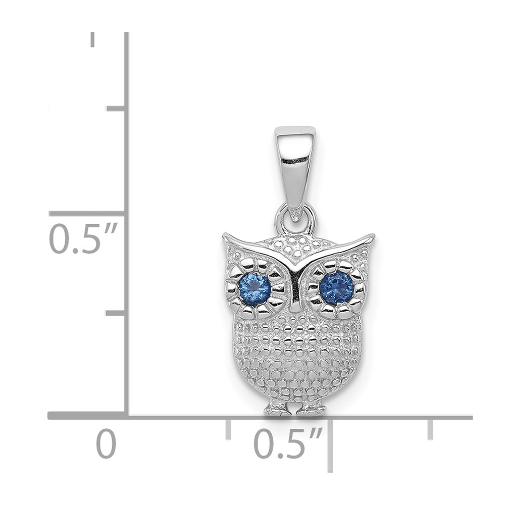 Sterling Silver Rhodium-plated with Blue Glass Owl Pendant (QC8933)