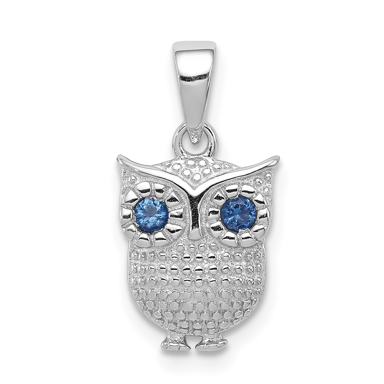 Sterling Silver Rhodium-plated with Blue Glass Owl Pendant (QC8933)