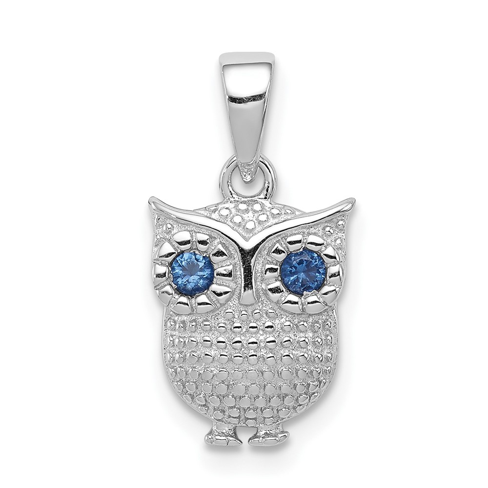 Sterling Silver Rhodium-plated with Blue Glass Owl Pendant (QC8933)