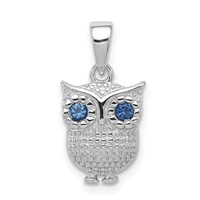 Sterling Silver Rhodium-plated Pendant with Blue Glass Owl view 1
