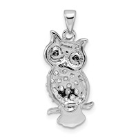Sterling Silver Rhodium-plated CZ Owl Pendant view 3