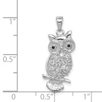 Sterling Silver Rhodium-plated CZ Owl Pendant view 4