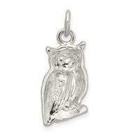 Sterling Silver Polished & Textured Perched Owl Pendant view 4