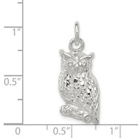 Sterling Silver Polished & Textured Perched Owl Pendant view 3