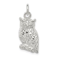 Sterling Silver Polished & Textured Perched Owl Pendant view 1