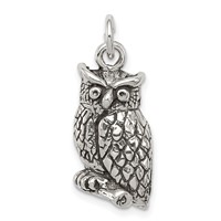 Sterling Silver Antiqued and Textured Perched Owl Pendant view 1