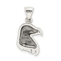 Sterling Silver Antiqued Polished Textured Eagle Head Pendant view 4