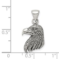 Sterling Silver Antiqued Polished Textured Eagle Head Pendant view 3