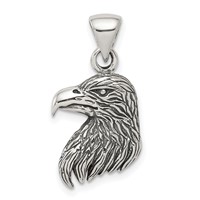 Sterling Silver Antiqued Polished Textured Eagle Head Pendant view 1