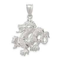 Sterling Silver Polished & Textured Chinese Dragon Pendant view 1