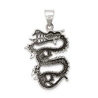Sterling Silver Antiqued Dragon Pendant with Tongue Out view 4