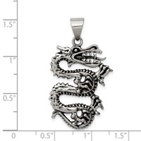 Sterling Silver Antiqued Dragon Pendant with Tongue Out view 3