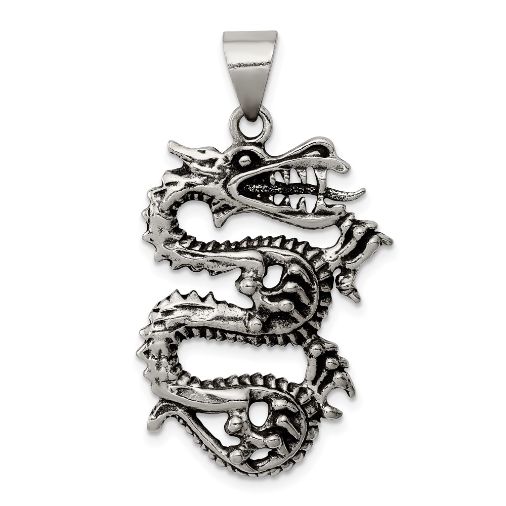Sterling Silver Antiqued Dragon Pendant with Tongue Out